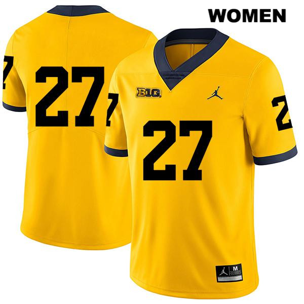Women's NCAA Michigan Wolverines Hunter Reynolds #27 No Name Yellow Jordan Brand Authentic Stitched Legend Football College Jersey FT25M80IV